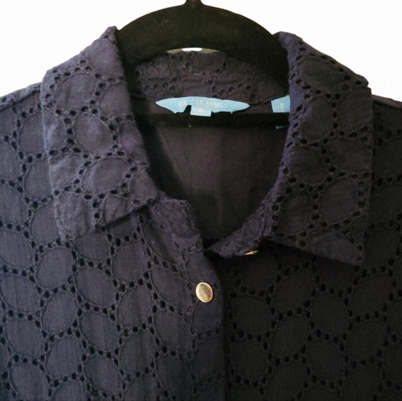 Draper James Romper Navy Blue Eyelette Gold Buttons Small Coquette Coastal Prep - Picture 5 of 11